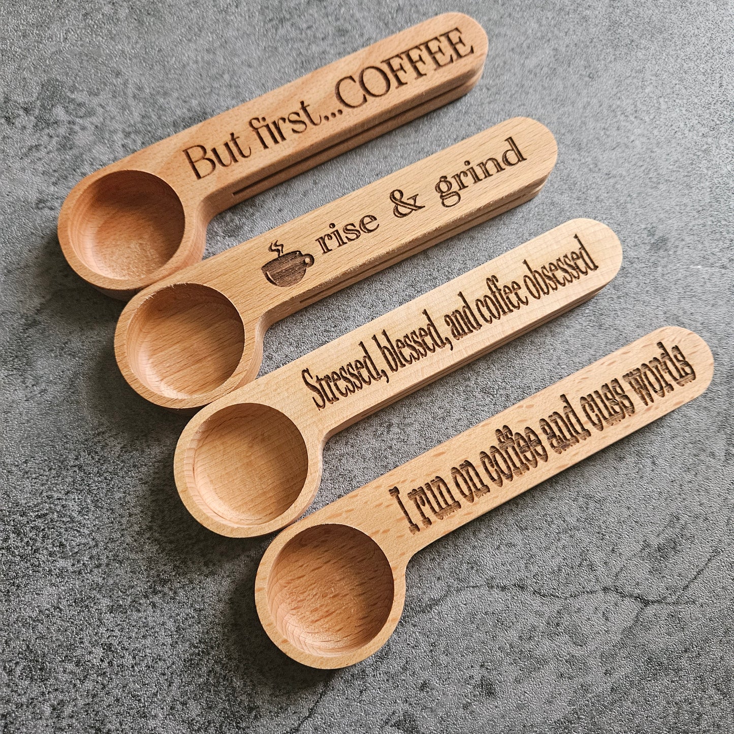 Artisan Wooden Coffee Scoop & Bag Clip – Engraved Coffee Gift