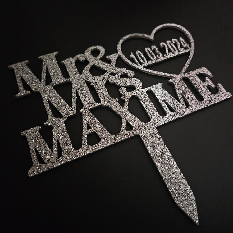 Silver glitter acrylic cake topper