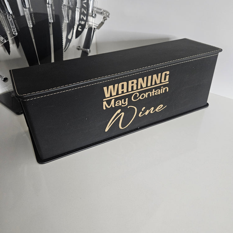 Leatherette wine bottle gift box with wine tools, personalized engraved gift set
