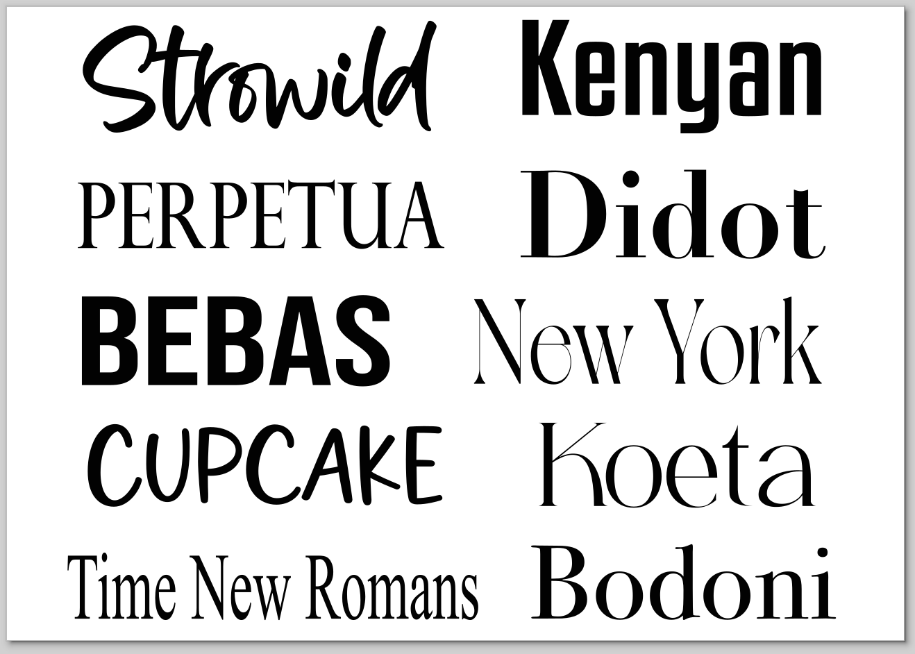 Various font names displayed in a grid on a white background