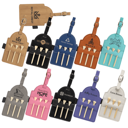 Leatherette Golf Bag Tag w/ Three Tees