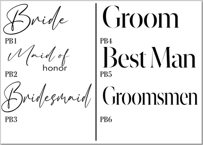 Black text on a white background with roles for a wedding party.
